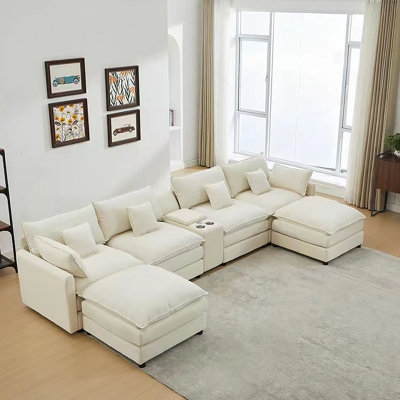148-Inch Seven-Piece Sofa Set, With A Center Console, Coffee Table And Six Pillows, Suitable For Spacious Living Rooms And Meeting Rooms.