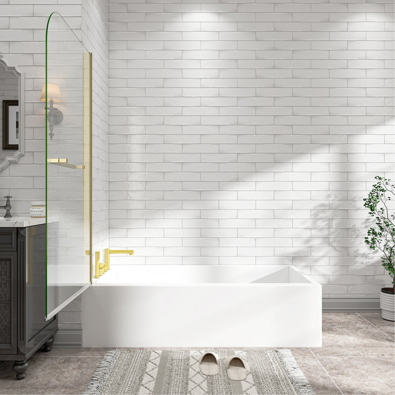 55"-60" W x 72" H Brushed Gold Reversible Installation Double Bypass Sliding Shower Door,Aluminium Alloy Frame,1/4"(6MM) Tempered Glass With Nano Explosion-proof Membrance,Easy Installation
