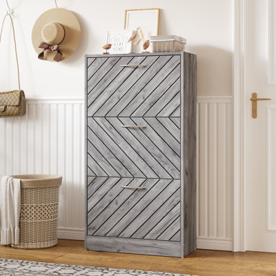 54cm Wide Grey Shoe Storage Cabinet for up to 24 Pairs - Slim 24cm Deep Space-Saving Design