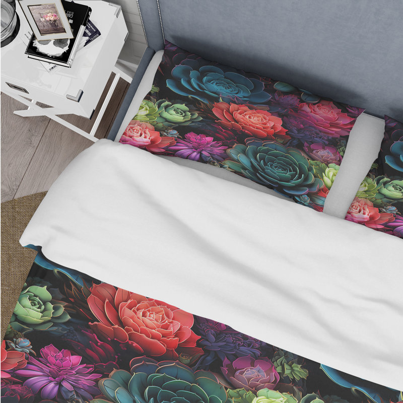 Neon Succulents Botanical Pattern - Ensemble de housse de couette botanique