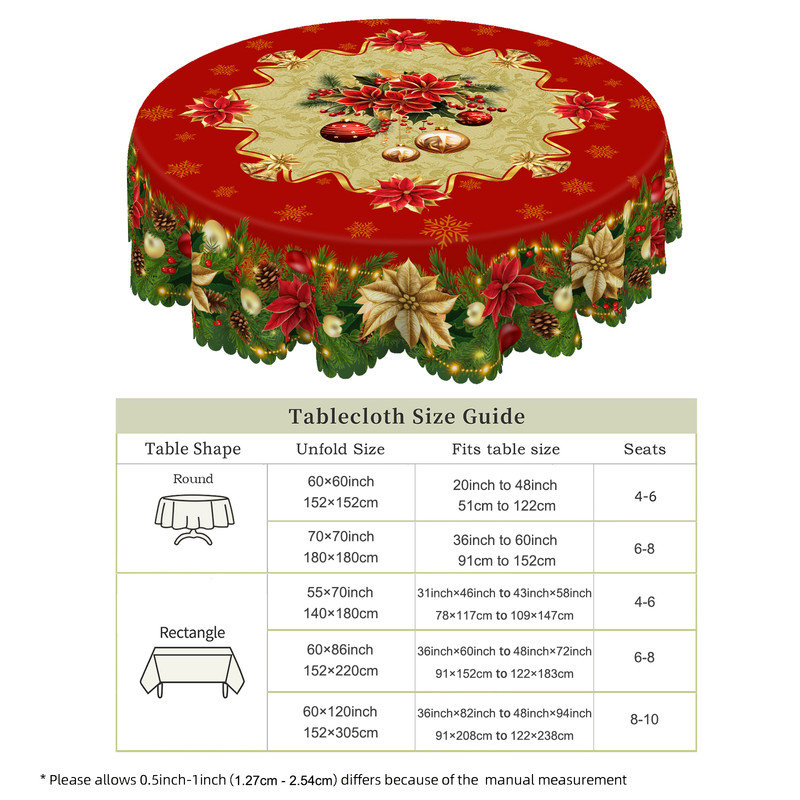 Nappe en polyester lavable durable à motif floral de Noël, L 70,8 po x l 55,12 po