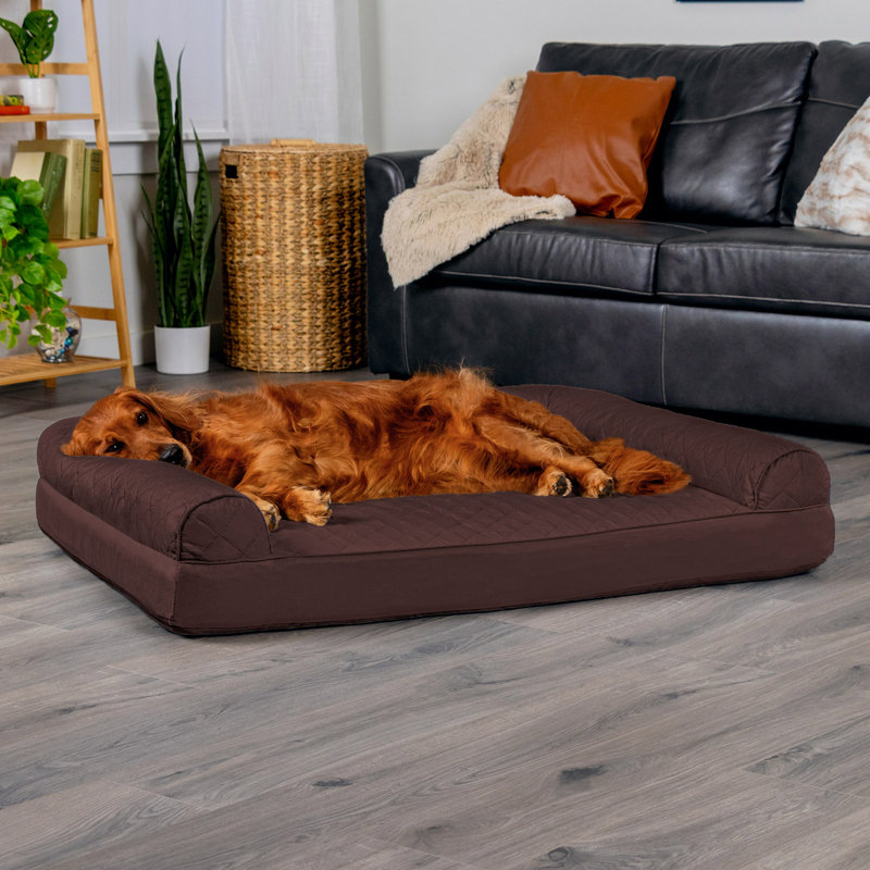 Quilted Orthopedic Bolster Sofa Pet Bed, Coffee, Jumbo (40" W x 32" D x 8" H), Orthopedic Foam