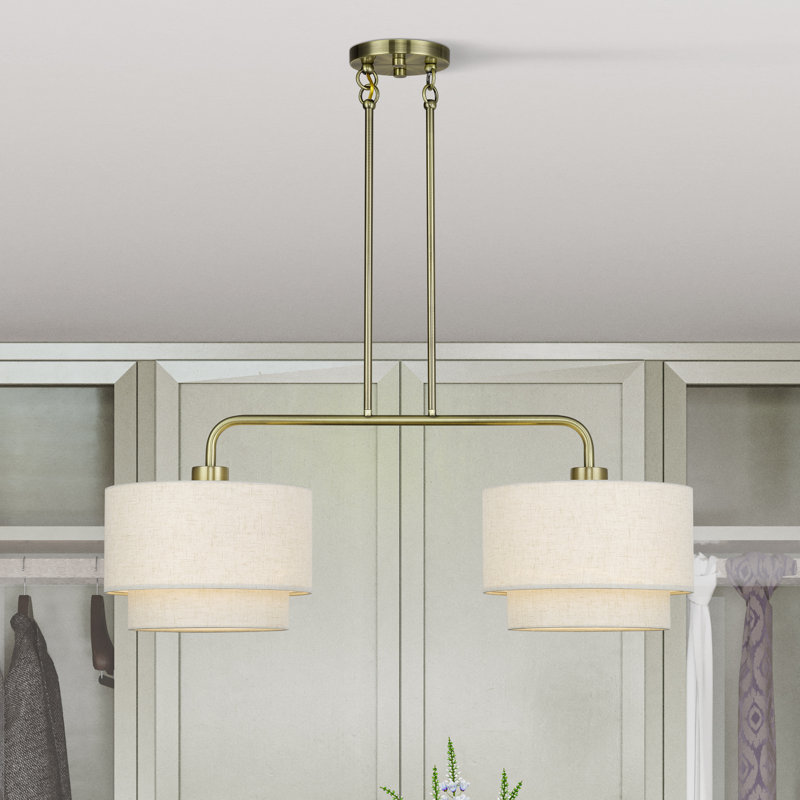 Aselin 2 Light Antique Brass Large Linear Chandelier, Antique Brass