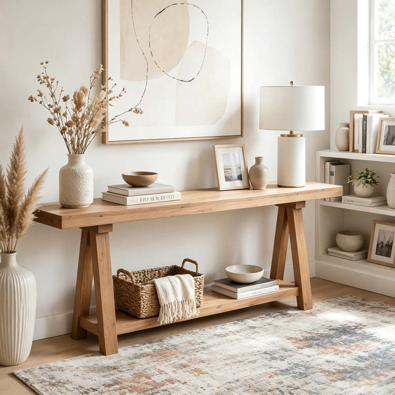 Table basse de style naturel, table d'entrée en bois, console élégante