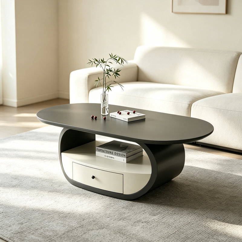 Table basse luxueuse et légère avec tiroir et tablette ouverte, Noir / blanc