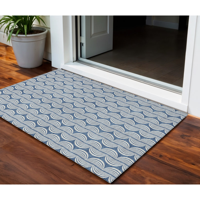 Tapis intérieur lavable bleu denim 3 pi x 5 pi Ogee