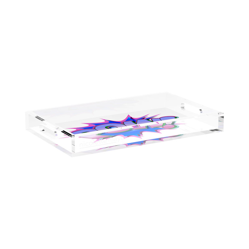 Pow Blue Pink Acrylic Rectangle Decorative Tray, 17"W x 10.5"D x 2"H