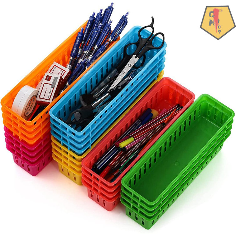 Jucoan 20 Pack Plastic Storage Baskets, 10 x 7.1 x 2.5 Inch Colorful  Stackable Desktop Organizer Tray, Classroom Storage Baskets for Pens,  Pencils