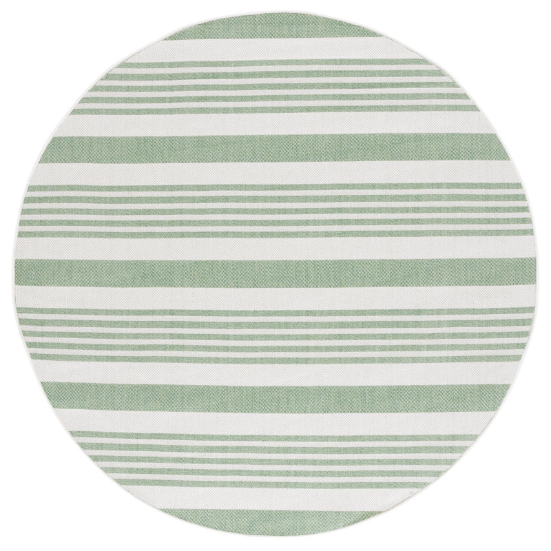 Dunnell Performance Machine Washable Striped Indoor/Outdoor Area Rug, Round 6'7"