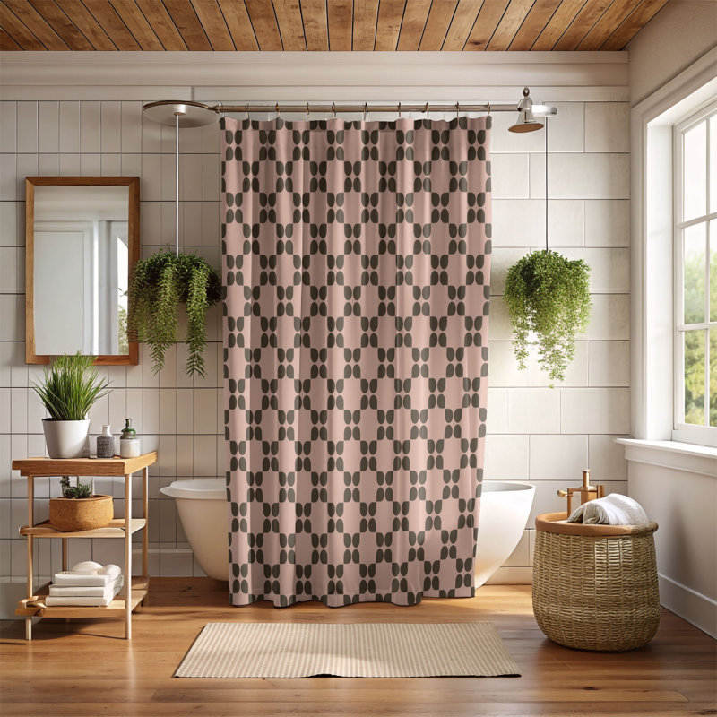 Rideau de douche rose, H 74 po x l 71 po