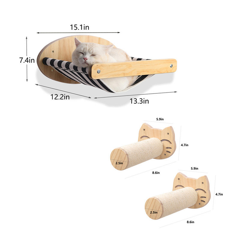 2Pcs Scratching Posts with Hammock for Wall