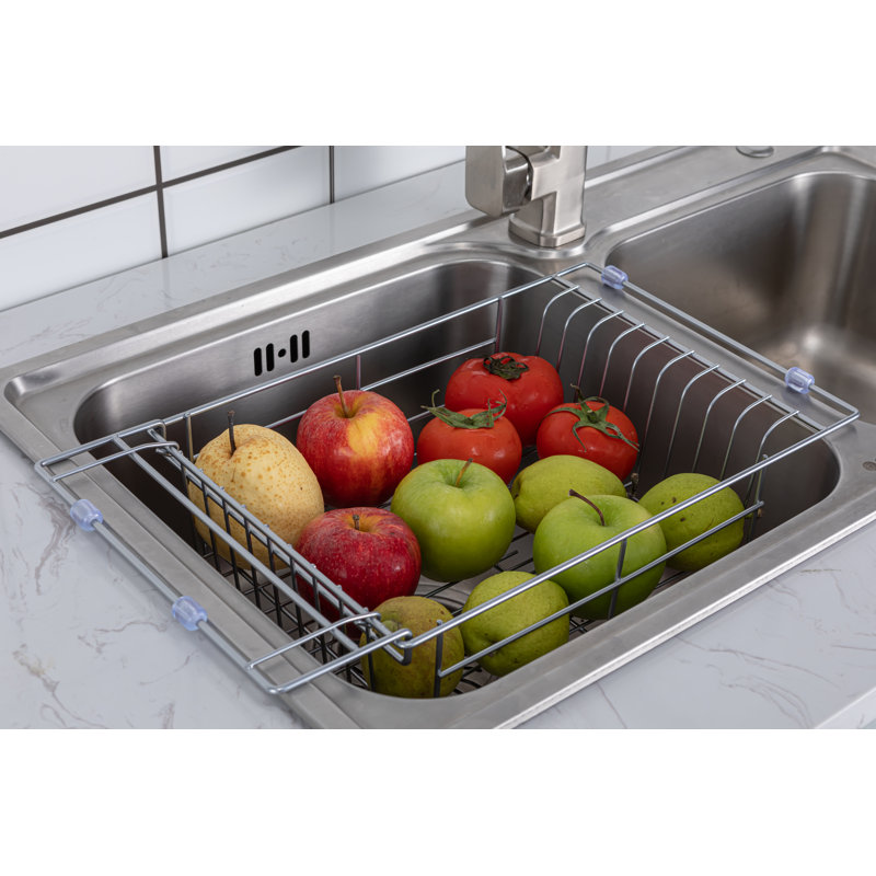 Adjustable Stainless Steel Over Sink Dish Rack with Utensil Cup