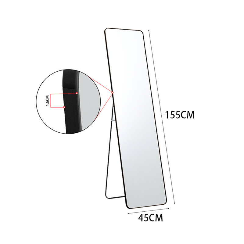 Modern Rectangular Metal Floor Black Hotel  Mirror