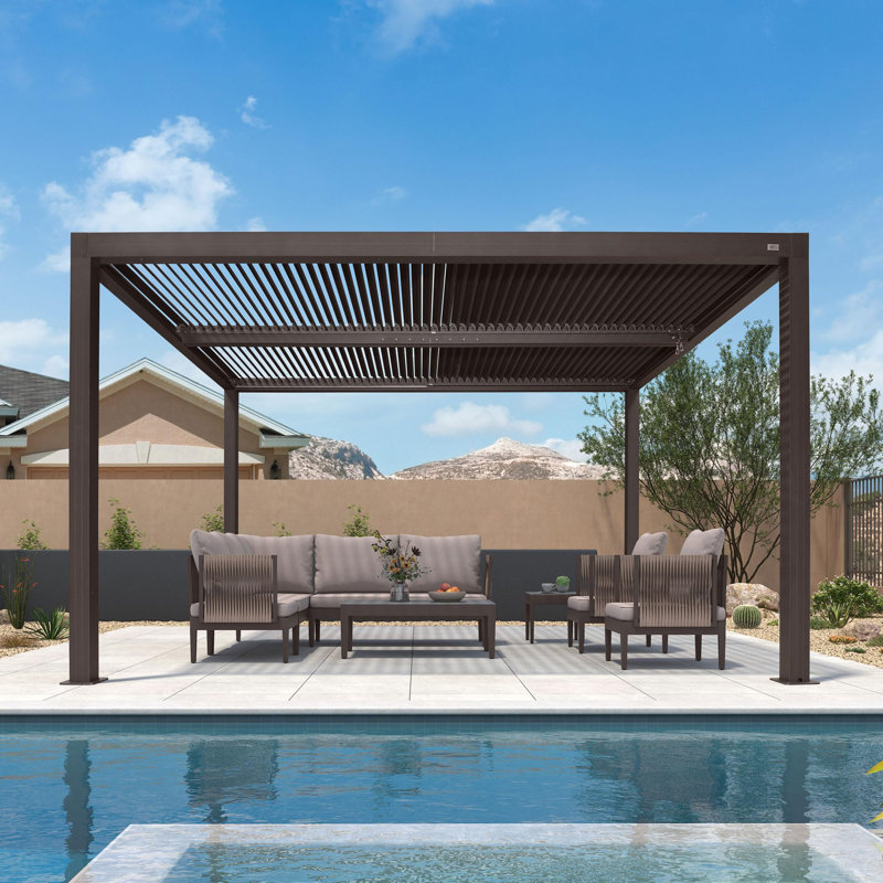 Purple Leaf Outdoor Louvered Pergola With Integrated Led Strip Lights, 94.32" H x 166.63" W x 144.62" D