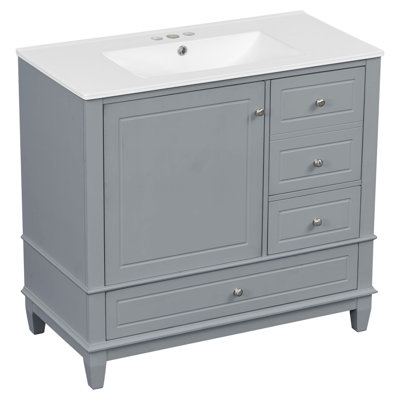 Meuble-lavabo de 36 pouces avec lavabo en céramique et rangement spacieux, finition grise, conception autoportante pour les salles de bain modernes
