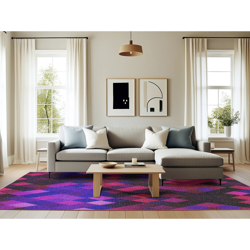 Tapis rose/noir tissé à la machine, Rectangle 6 pi x 9 pi