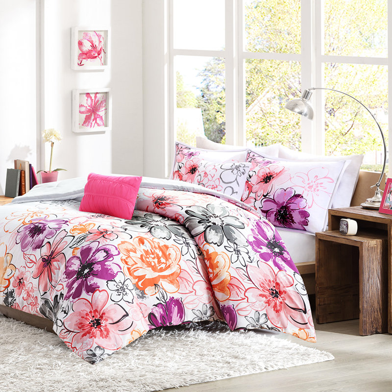 Édredon doux simple / simple TG avec motif floral rose et coussins, motif pour une chambre à coucher romantique