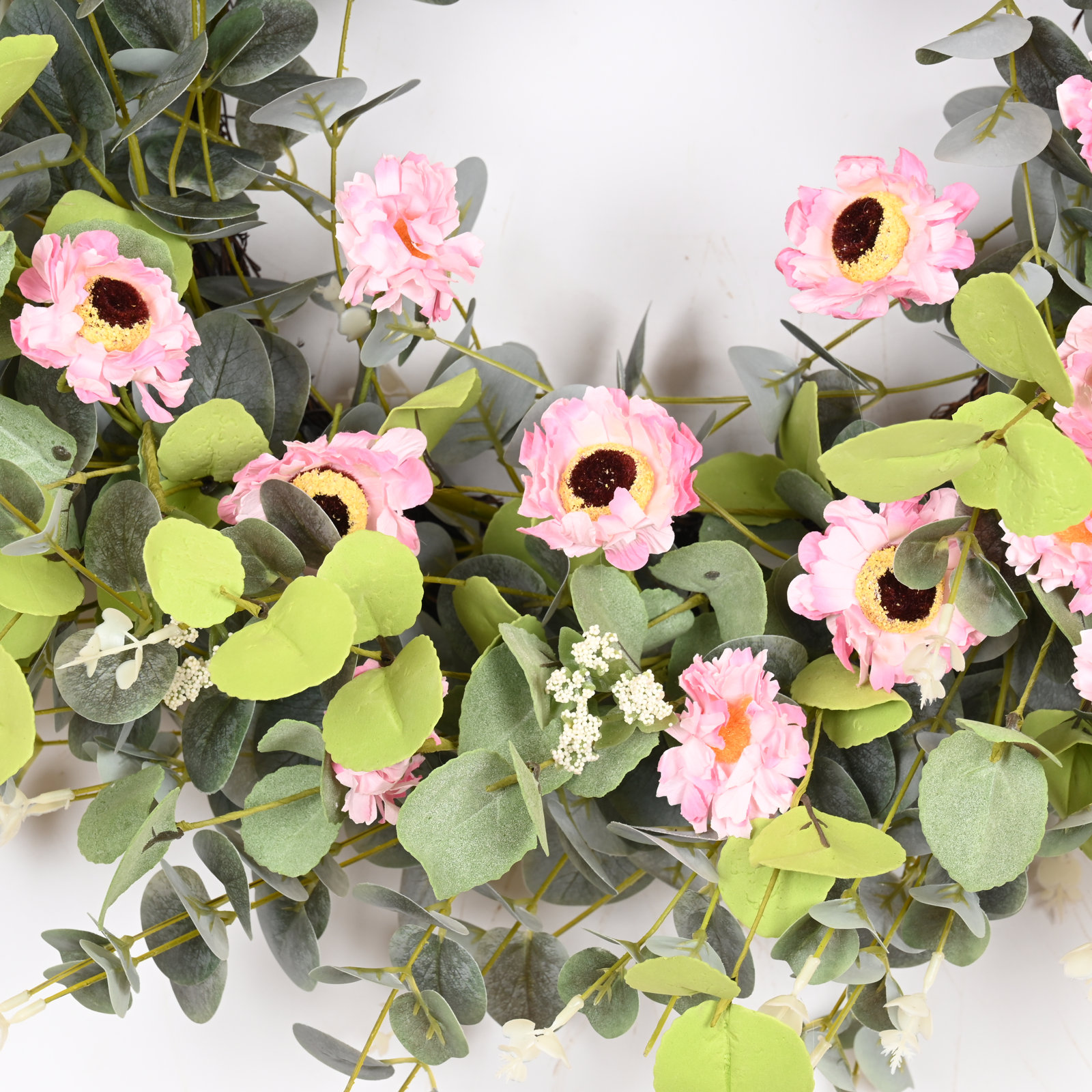 26" Artificial Everyday Eucalyptus Berry Daisy Front Door Wreath, Pink