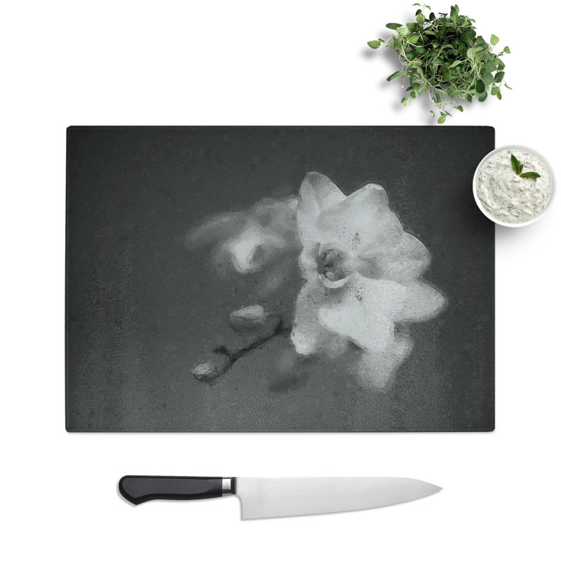 Tempered Glass Pretty Orchid Chopping Board, 39 cm W x 28.5 cm L