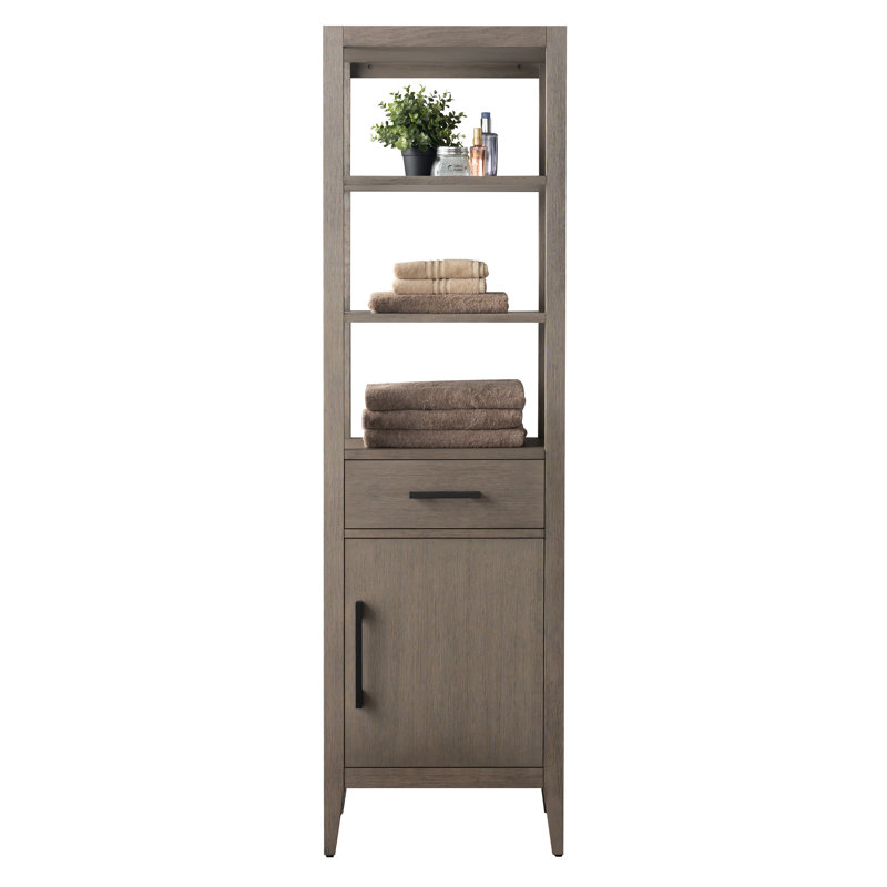 Freestanding Linen Cabinet, Matte Black/Dark Gray