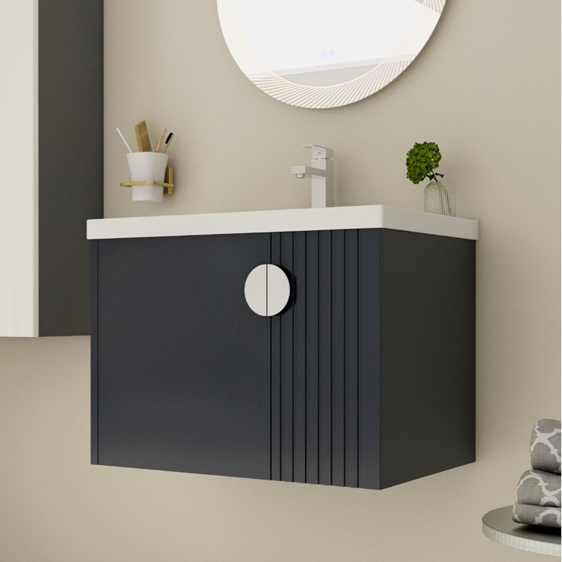 Meuble-lavabo 28 po avec lavabo en céramique pour petite salle de bain 28 po, Noir