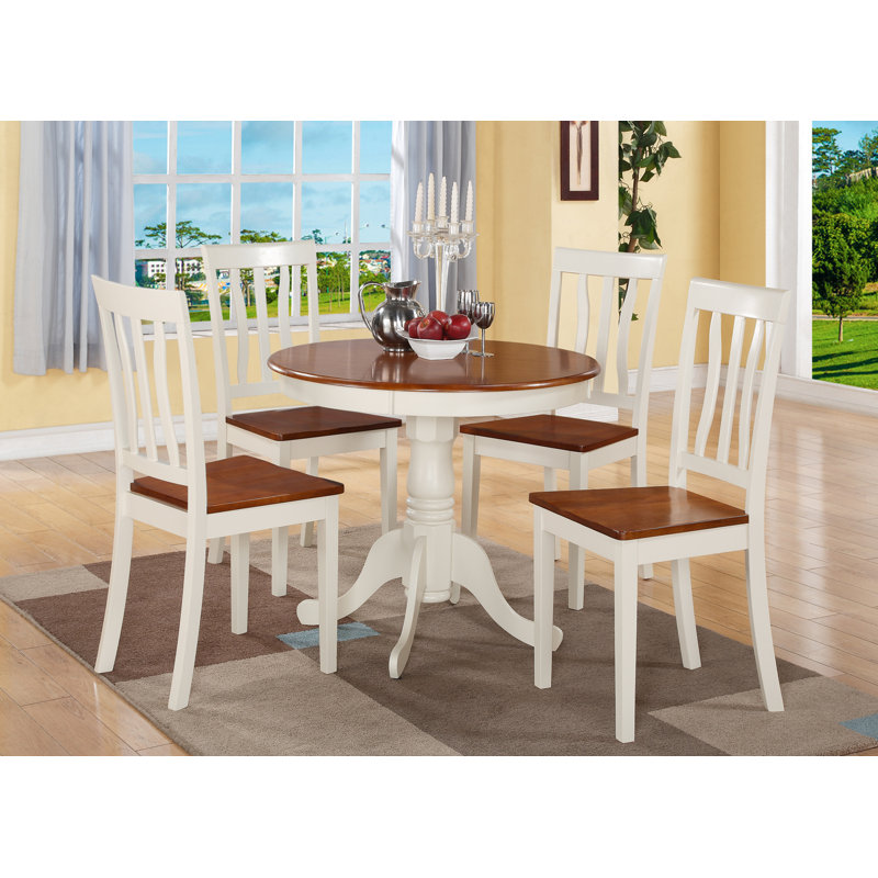 5 Piece Modern Dining Table Set Includes a Round Kitchen Table with Pedestal and 4 Dining Chairs, 36x36 Inch, Buttermilk & Cherry
