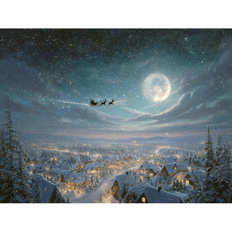 «Santa Flying Over Winter Village», art mural sur toile, 16 po x 24 po