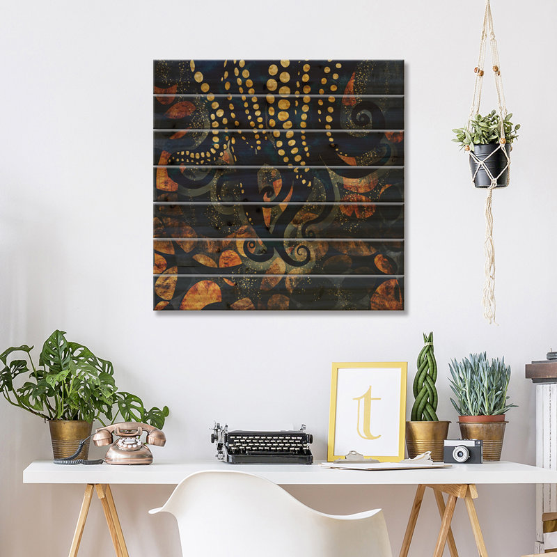 «Metallic Ocean I», reproduction d'impression, H 26 po x l 26 po x P 1,5 po, Pas de tapis, Bois