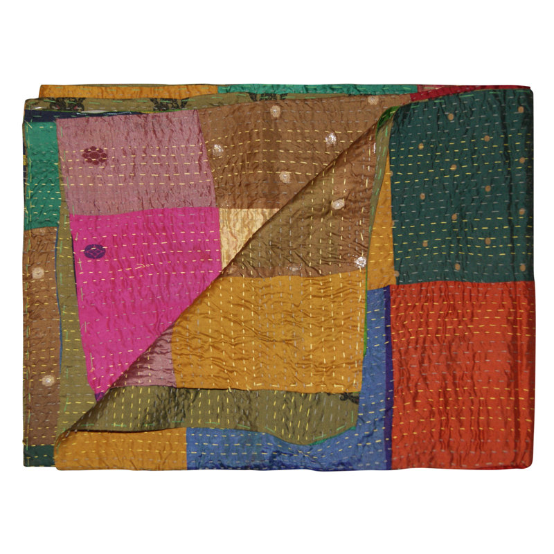 Couverture en patchwork de soie Kantha