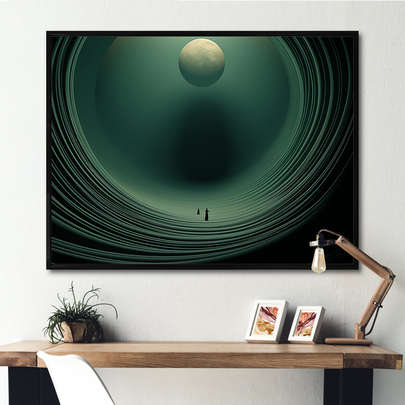 Emerald Enceladus Outer Space I - Our Solar System, reproduction d'art sur toile, Cadre flottant noir