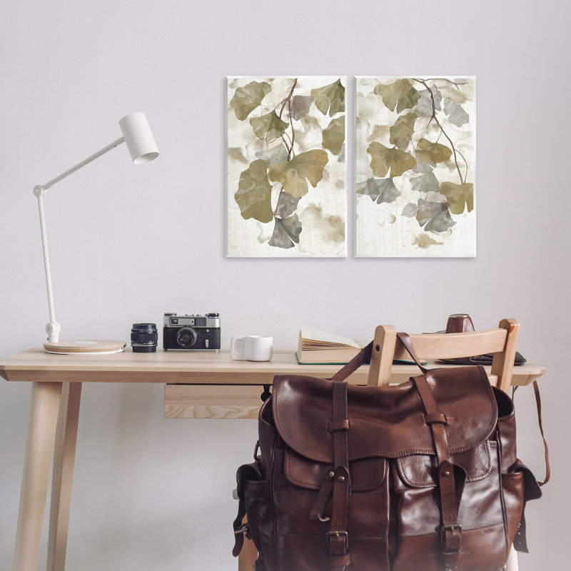 2 pièces de feuilles de gingko rustiques sur panneau de fibres à densité moyenne par Nan, H 19 po x l 13 po x P 0,5 po