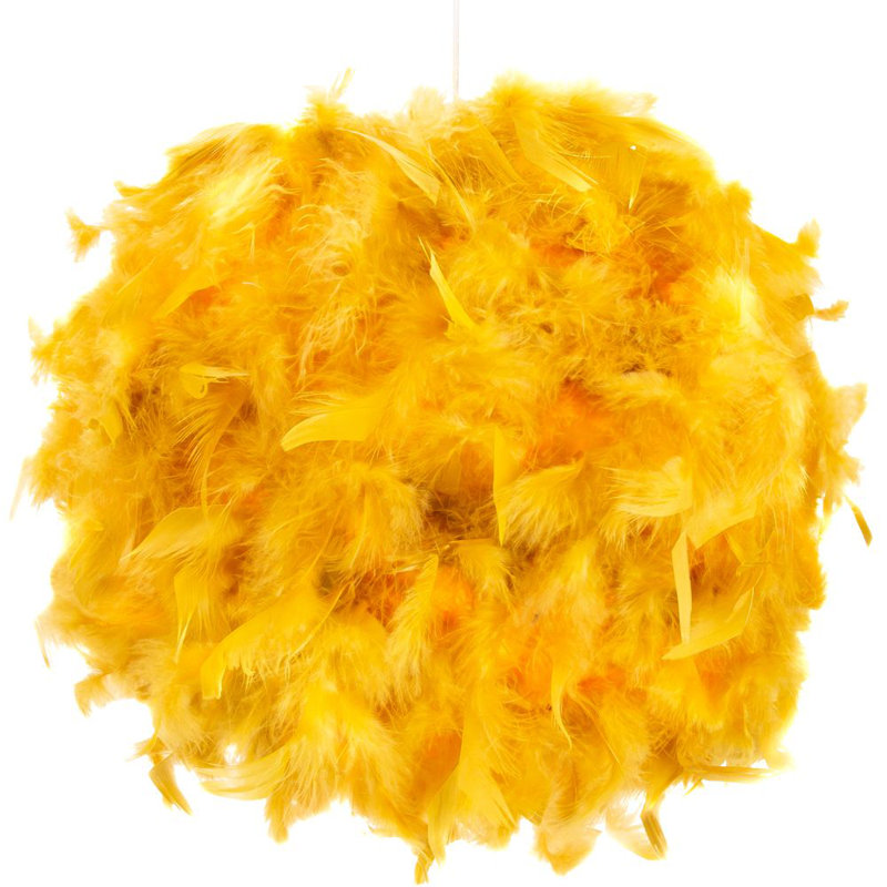 Eye-Catching and Modern Genuine Feather Decorated Pendant Light Shade, Ochre, 20cm H x 25cm W x 25cm D