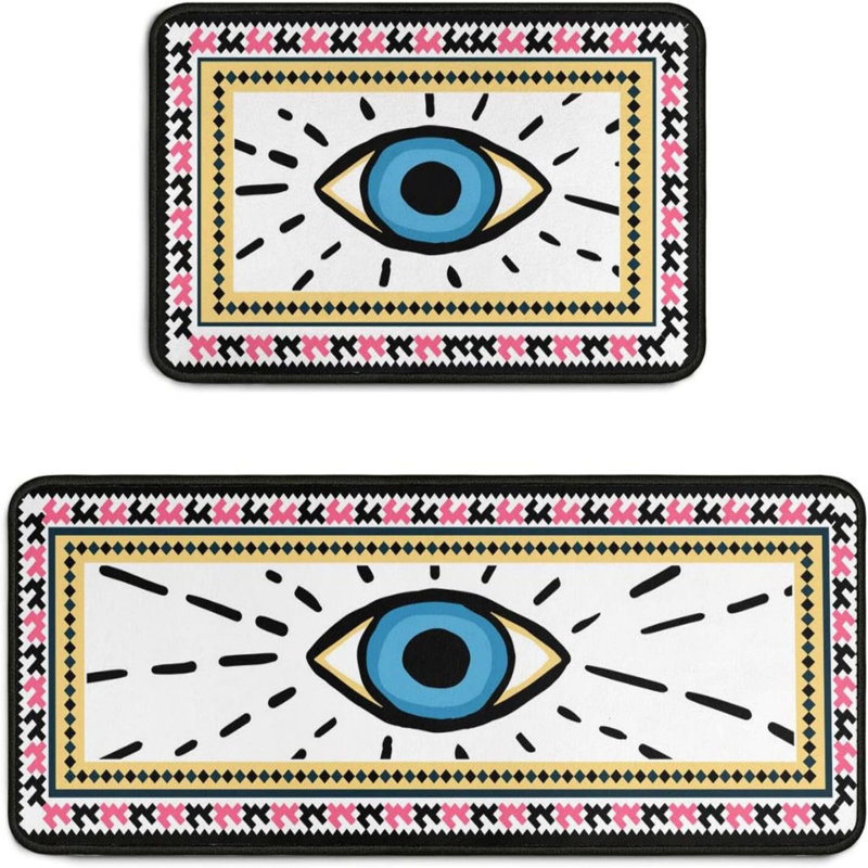 Ensemble de 2 tapis de cuisine antidérapants Boho Evil Eye (17 po x 30 po + 17 po x 47 po)