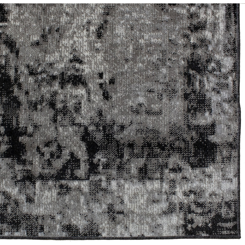 Machine Washable Bridget Gray/Black Rug, Runner 3' x 12'
