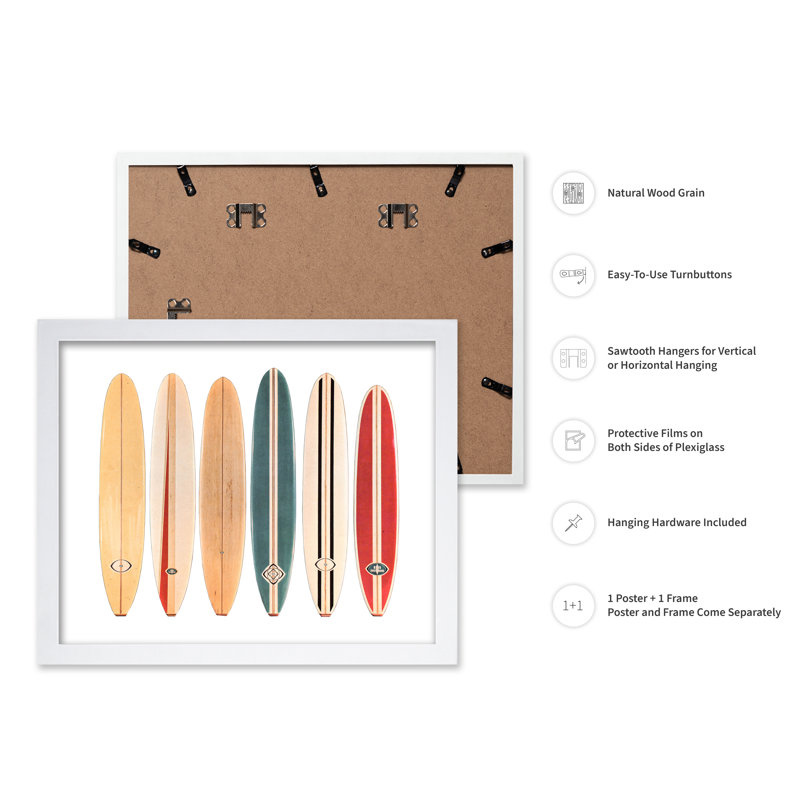 Planches de surf, Affiche, Encadrement blanc, H 16 po x l 20 po