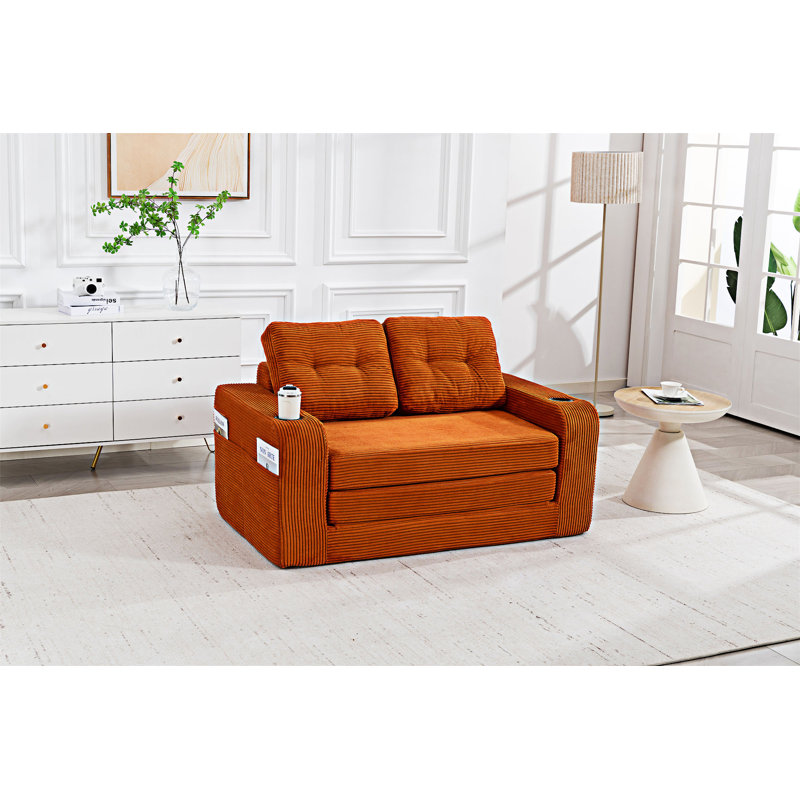 Canapé-lit convertible pliable avec oreillers, Velours côtelé orange