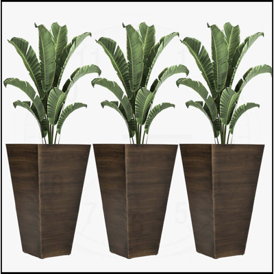 Set of 3 Large Taper Planters with Drainage Holes and Plug