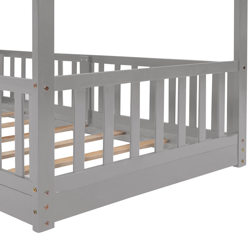 Lit simple au-dessus d'un lit superposé avec glissade et gris - Assemblage pratique de qualité, Gris