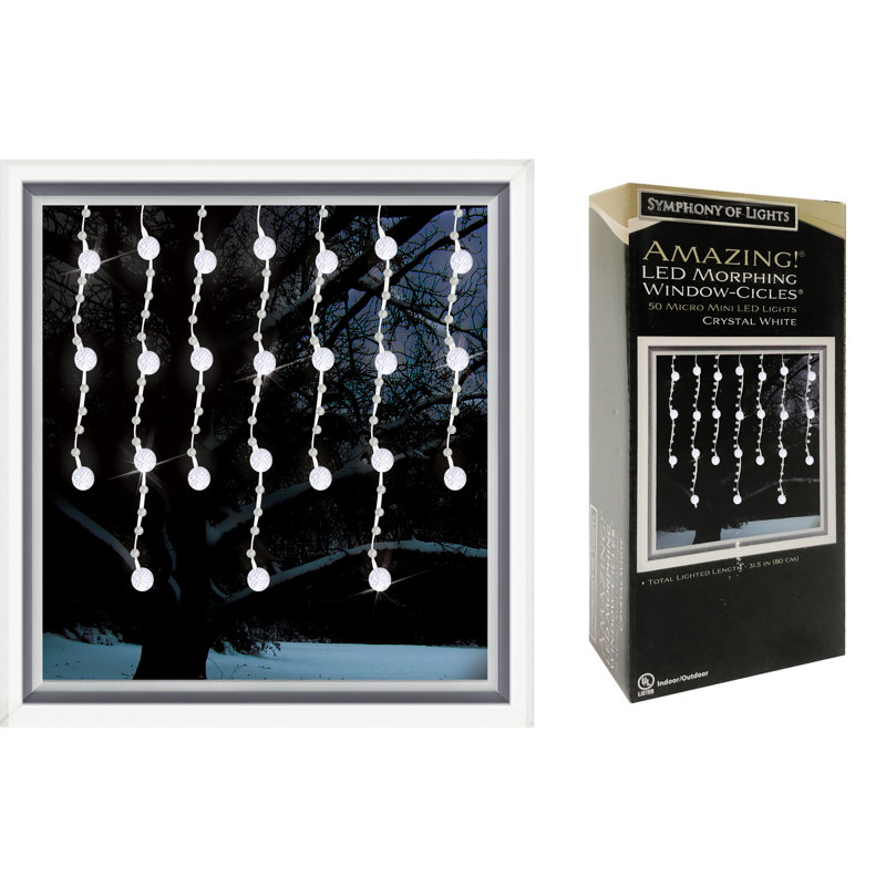 The Holiday Aisle® 50 Lt Window-Cicles LED Morphing Light Set With Beads, Pure White, Transparent Wire