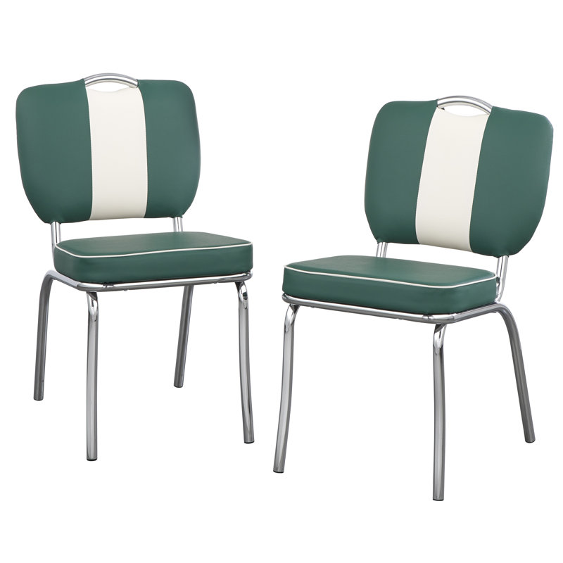 Sherly Upholstered Retro Side Chair, Green/White