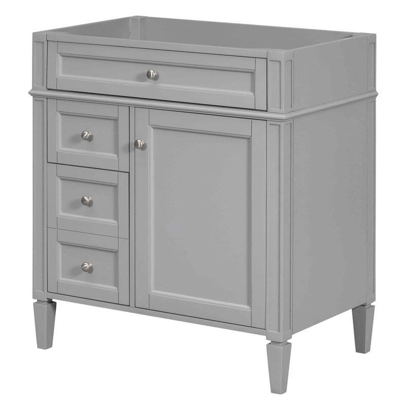 Meuble-lavabo moderne de 30 po sans lavabo, 3 tiroirs, organisateur de porte d'armoire, tablette réglable, tiroir coulissant, glissières de tiroir en métal lisse, conception de pied romain exquis, meuble-lavabo gris et en bois massif,