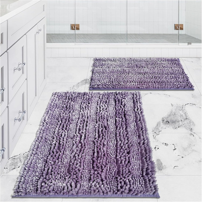 Ensemble de tapis de salle de bain 2 pièces, tapis de bain en chenille de beurre mauve clair, envers antidérapant, super absorbant d'eau, lavable à la machine, lavande