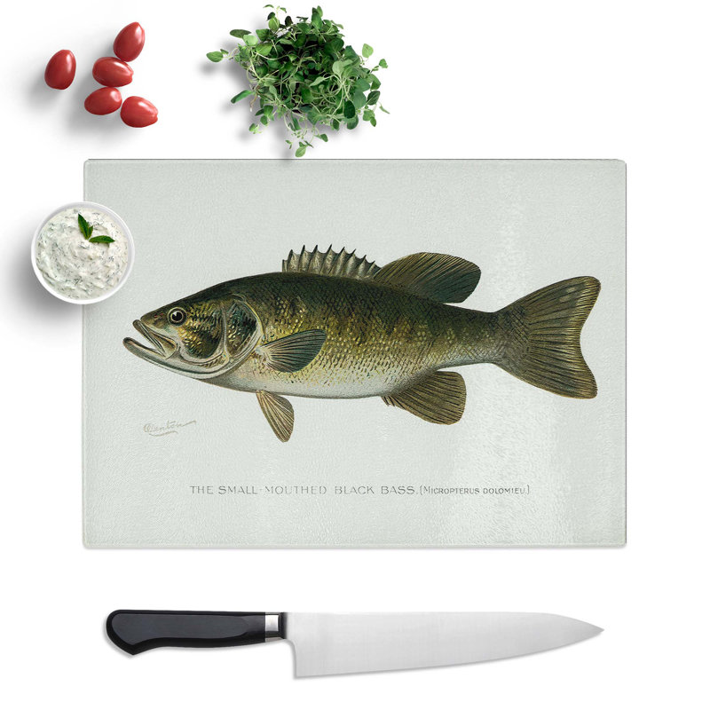 Tempered Glass Small Mouthed Black Bass by Sherman F. Denton Chopping Board, 39 cm x 28.5 cm