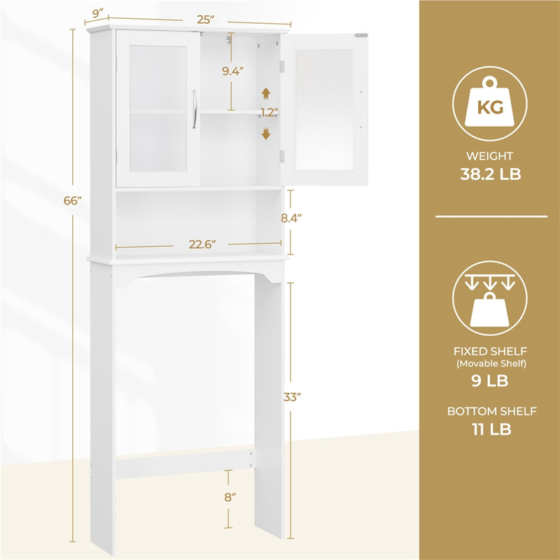Amboy 25'' W x 66'' H x 9'' D Over-The-Toilet Storage, White
