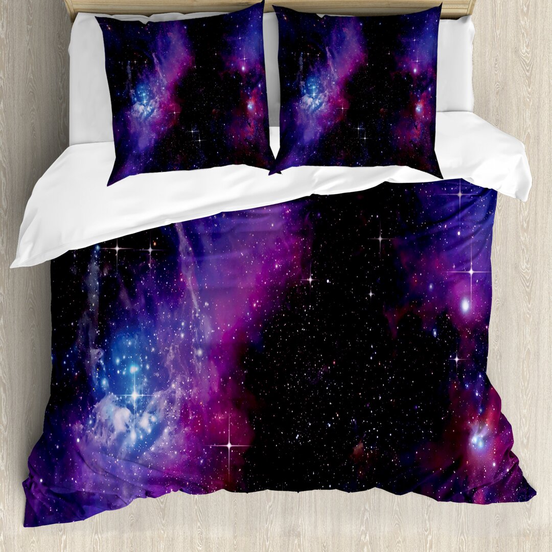 Bettbezug Set, Nebula Dunkle Galaxie Sterne, Weltraum, Magenta Blau