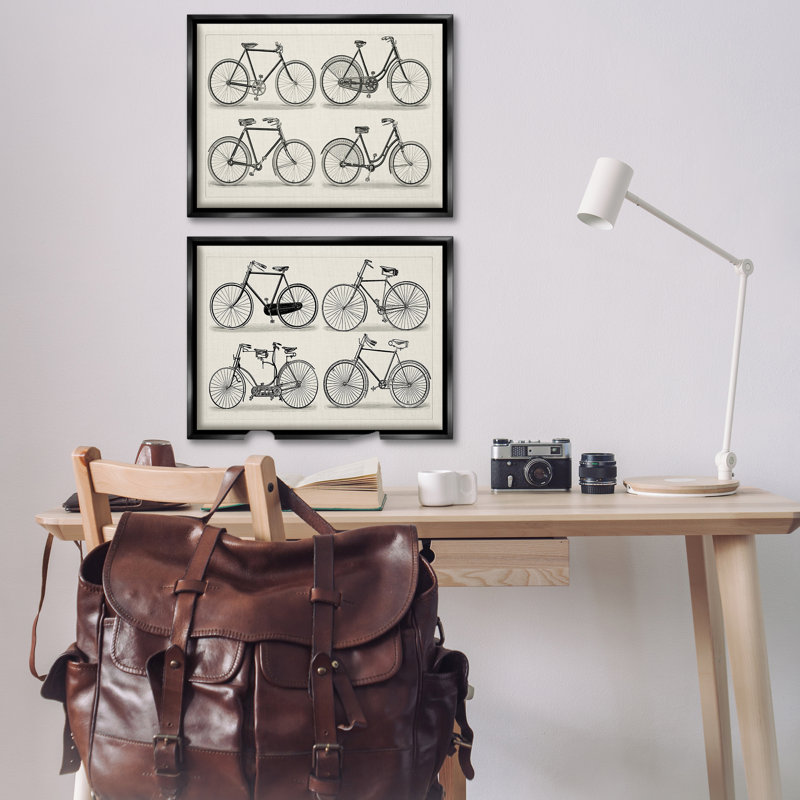  Ensemble de 2 toiles flottantes encadrées Vintage Vélo Styles par Vision Studio, H 21 po x l 31 po