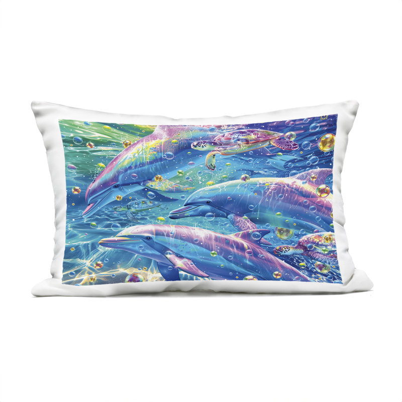 Coussin d'extérieur à motif de dauphins colorés par Michael Ward