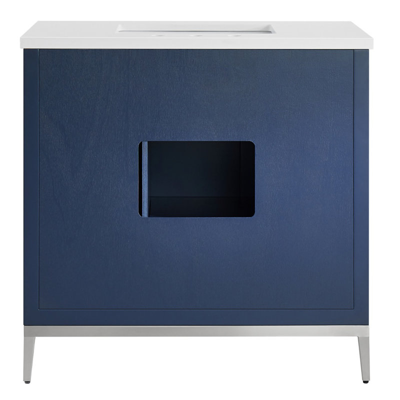 Bungalow 36" Freestanding Standard Single Bathroom Vanity with Top, Silver/Navy Blue