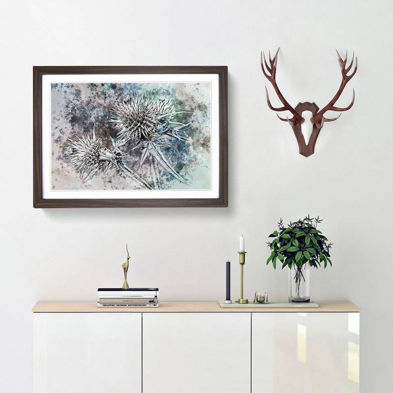 Thistle Flower in Abstract - Framed Print, 40cm H x 60cm W x 2cm D, Walnut