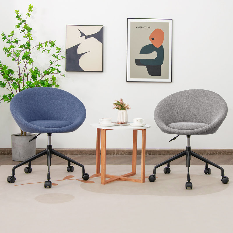 Fauteuil de bureau Ebern Designs, Bleu 100% lin